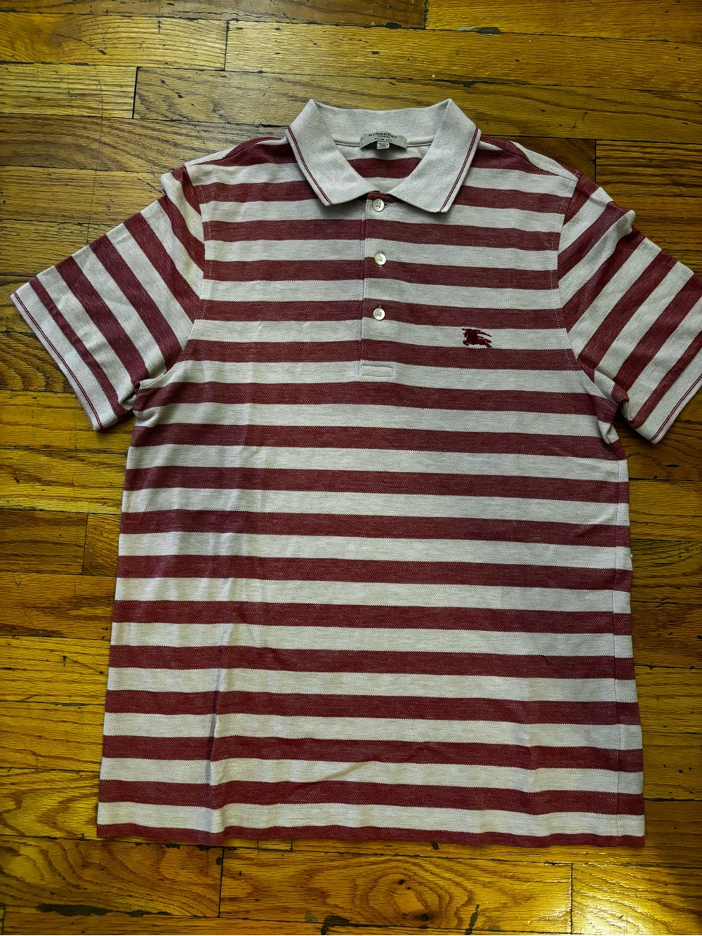 Burberry Men’s Red and White Striped Polo Shirt
